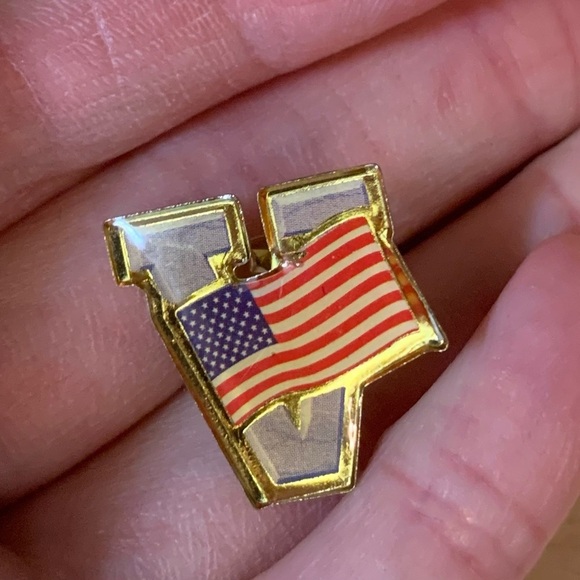 Flag Pin Brooch Letter “V” Initial -Red,White and Blue-Patriotic-4th of July - Picture 5 of 5